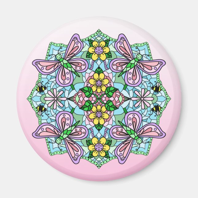 Aimant Papillon Mandala main lunaire tiré (Devant)