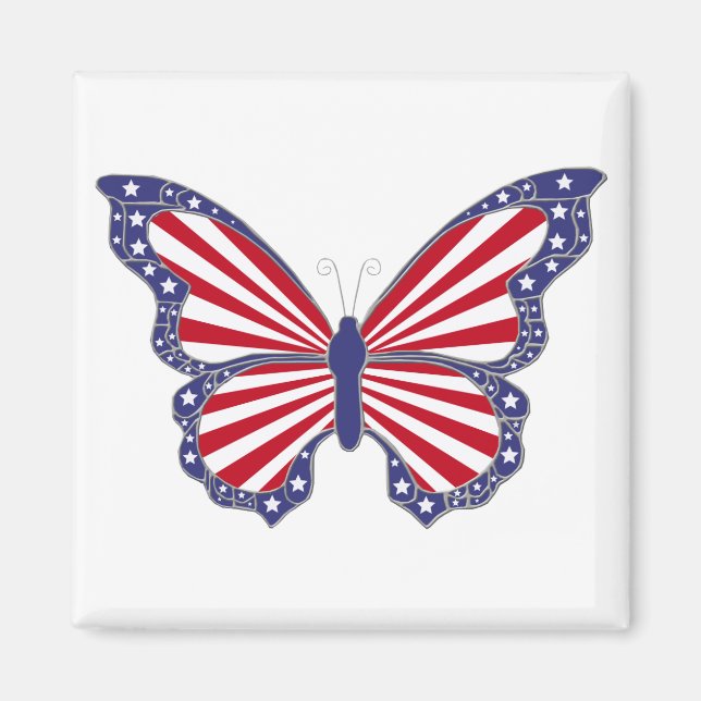 Aimant Papillon Patriotique Rouge Blanc Et Bleu (Devant)