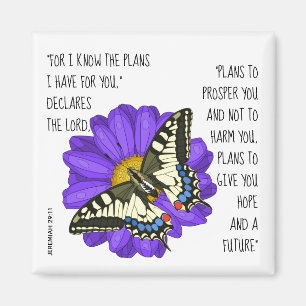 Aimant Papillon peint, vers de Jeremiah 29:11