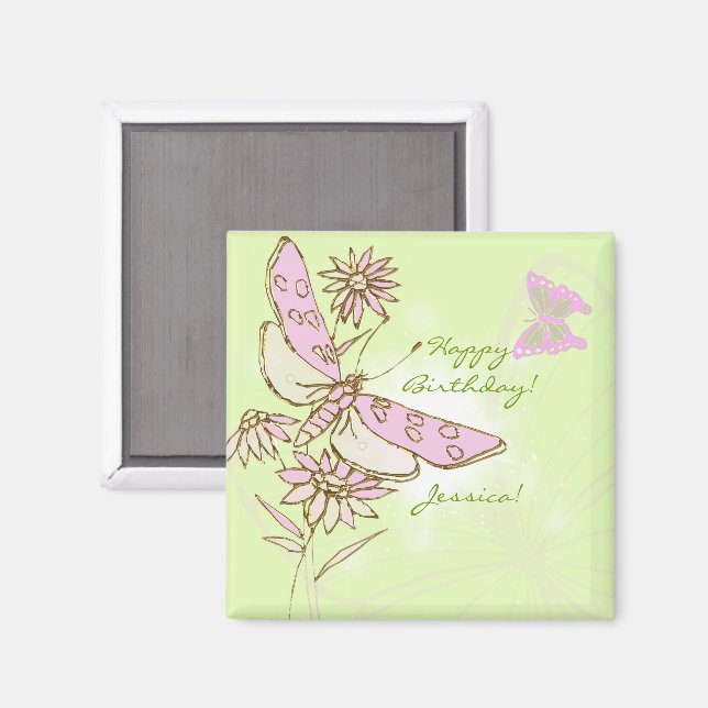 Aimant Papillon Rose Citron Vert (Recto/Verso)