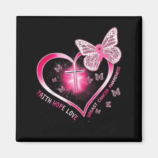 Aimant Papillon rose Croix Foi Espoir Amour Cancer du sei (Devant)
