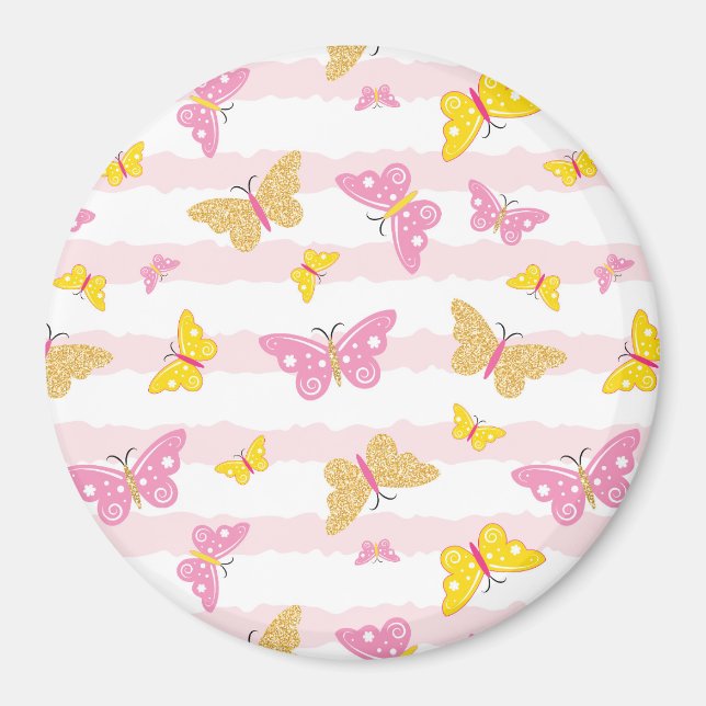 Aimant Papillon rose et or (Devant)