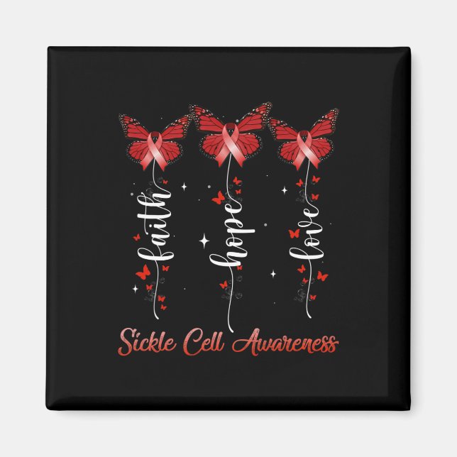 Aimant Papillon Ruban Faith Hope Love Sickle Cell Aware (Devant)