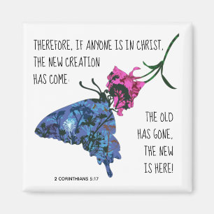 Aimant Papillon sur Fleur, vers de 2 Corinthiens 5:17