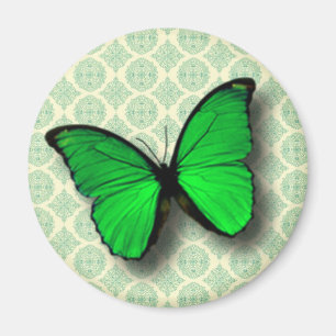 Aimant Papillon vert sur Motif Vintage
