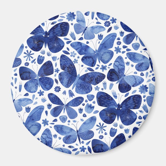 Aimant Papillons Aquarelle Bleu (Devant)