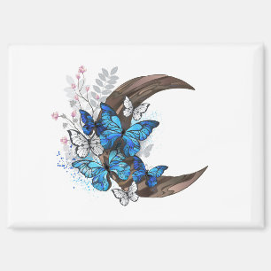 Aimant Papillons bleus sur croissant en bois