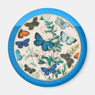 Aimant Papillons, cadre bleu