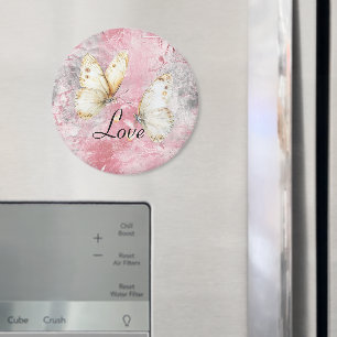 Aimant Papillons d'argent roses Amour