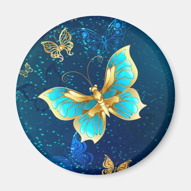 Aimant Papillons d'or sur un Arrière - plan bleu (Devant)