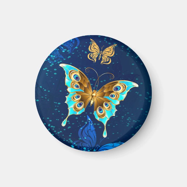 Aimant Papillons d'or sur un Arrière - plan bleu (Devant)
