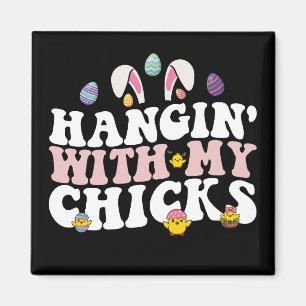 Aimant Pâques avec mes poules Bunny Groovy Rétro