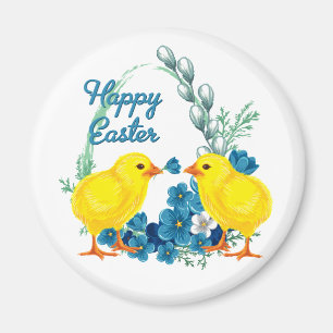 Aimant Pâques Joyeuses Avec Des Poussins