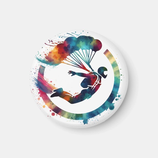 Aimant Parachutiste coloré à l'aquarelle  (Devant)
