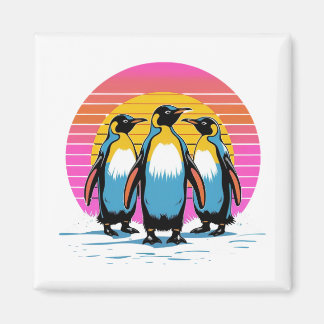 Aimant Parade des pingouins - Retro Sunset Famille des pi