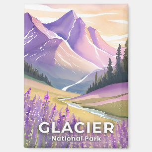 Aimant Parc national de Glacier Aquarelle lavande de pr