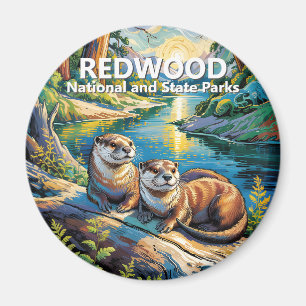 Aimant Parc national de Redwood Animaux Colorés Loutres M