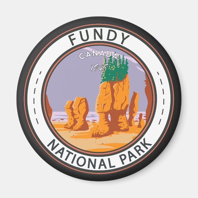 Aimant Parc national Fundy Badge Vintage Canada (Devant)