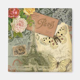 Aimant Paris France Art Antique Collage Eiffel Français