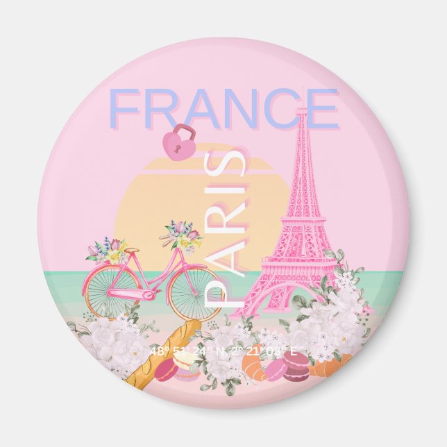 Aimant Paris, France, Travel Art, Preppy, Pastel, Rose (Devant)