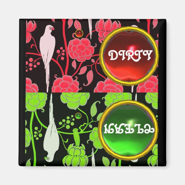 AIMANT PARROTS ART DÉCO, FLEURS VERTES ROUGES JOLIMENT PR (Devant)