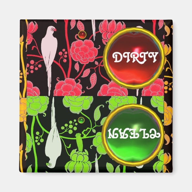 AIMANT PARROTS ART DÉCO, FLEURS VERTES ROUGES JOLIMENT PR (Devant)