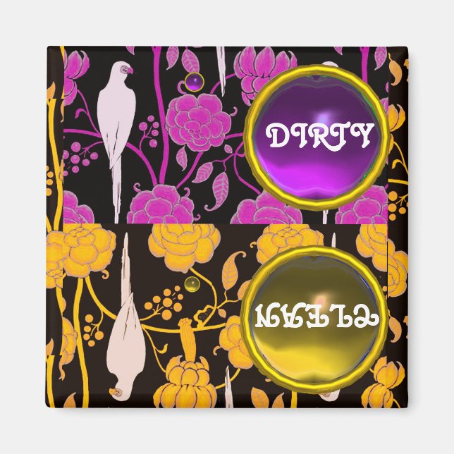 AIMANT PARROTS ART DÉCO PURPLE JAUNE FLEURS JOLIES PROPRE (Devant)