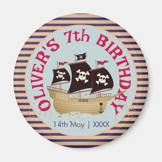 Aimant Parti Anniversaire de enfant de navire pirate (Devant)