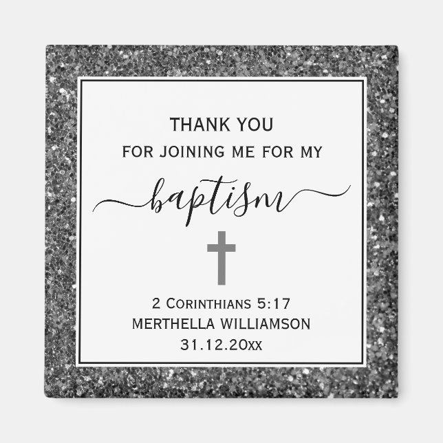 Aimant Parties scintillant d'argent Merci BAPTISME ADULTE (Devant)