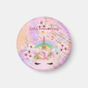 Aimant Parties scintillant d'or rose Unicorn face Rainbow