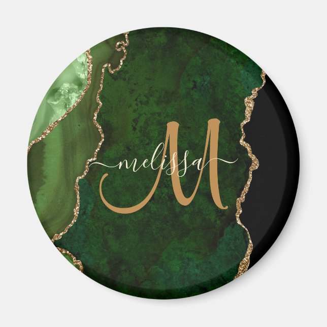 Aimant Parties scintillant d'or vert chic Agate Monogramm (Devant)