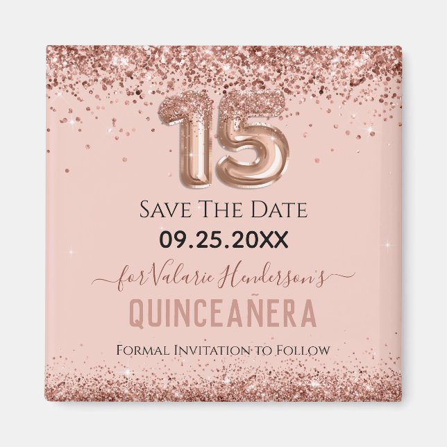 Aimant Parties scintillant rose vif Quinceanera Enregistr (Devant)