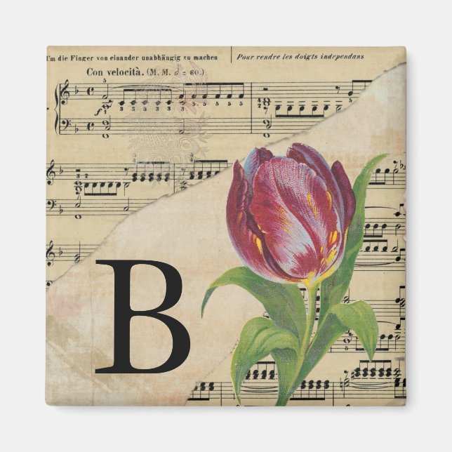 Aimant Partition violette Monogramme musical initial B (Devant)