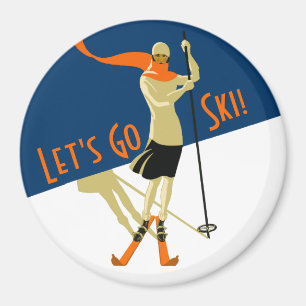 Aimant Partons ski ! Skieurs vintages de conception