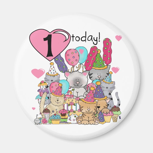Aimant Party Kittens 1er Anniversaire Tshirts et cadeaux (Devant)