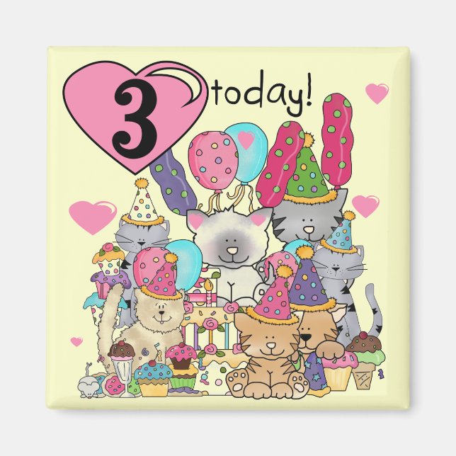 Aimant Party Kittens 3e anniversaire Tshirts et cadeaux (Devant)