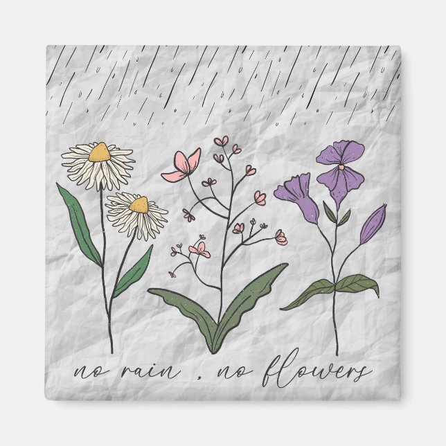Aimant Pas de pluie pas de fleurs encourageant les citati (Devant)
