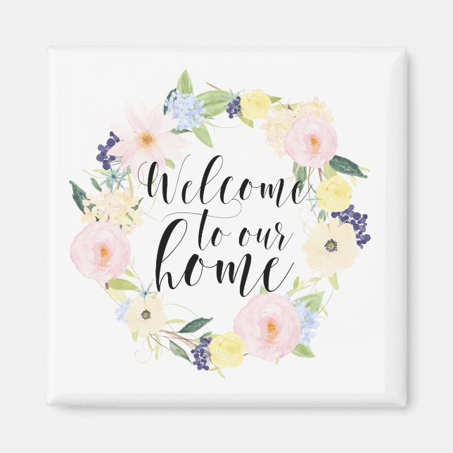 Aimant Pastel Spring Floral Wreath Bienvenue Dans Notre M (Devant)