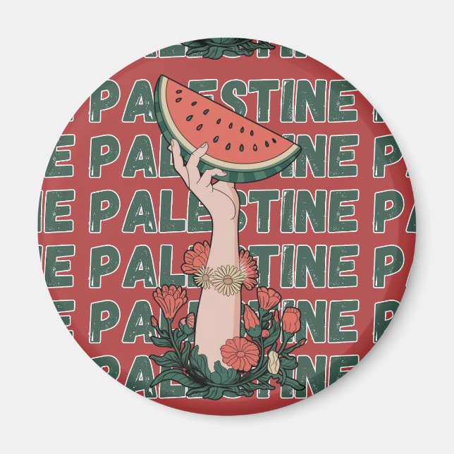 Aimant pastèque, fleurs et palestine Texte Répéter (Devant)