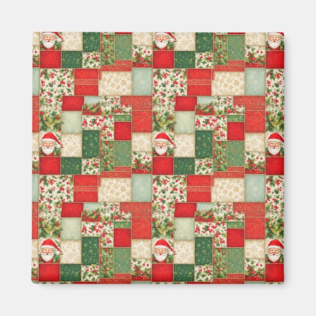 Aimant Patchwork de Noël en rouge et vert (Devant)