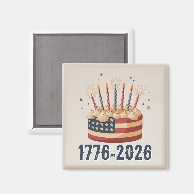 Aimant Patriotic Birthday Cake 1776-2026 Celebration (Recto/Verso)