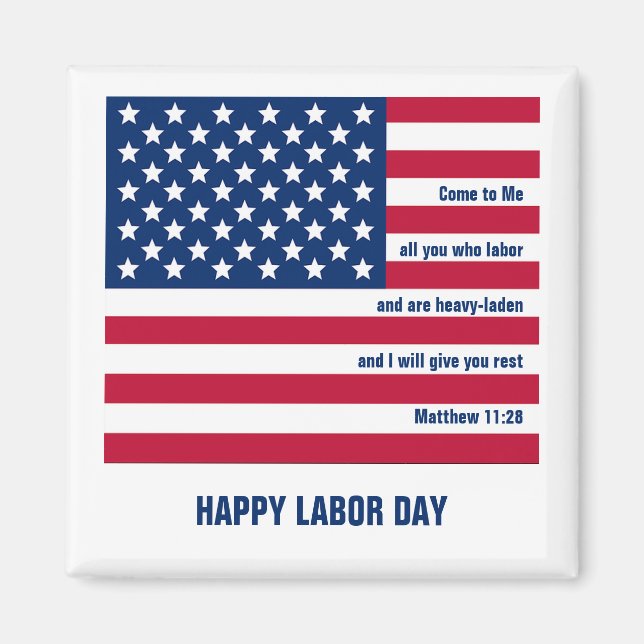 Aimant Patriotique Christian USA JOYEUX JOUR DU TRAVAIL (Devant)