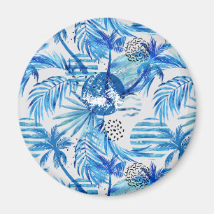Aimant Pattern de Bright Blue Tropical Watercolor