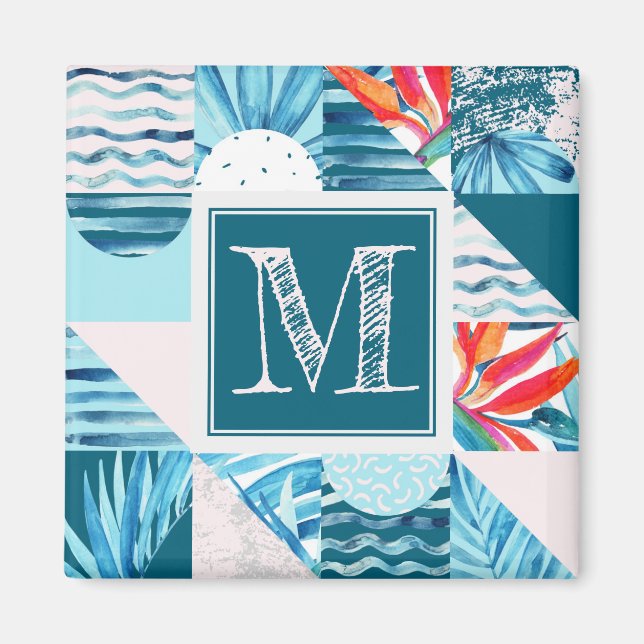 Aimant Pattern de Tropical Teal Geometric Abstract (Devant)