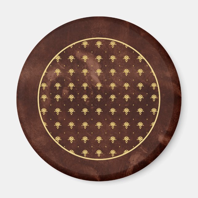 Aimant Pattern Leather Brown et Gold Damask (Devant)