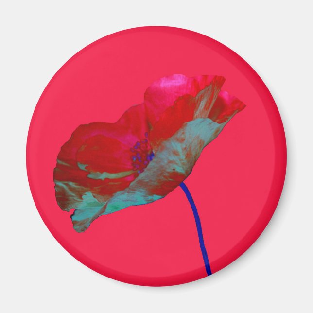 Aimant Pavot bleu rouge rose vif (Devant)
