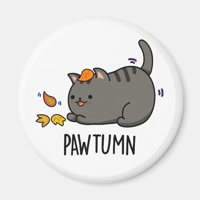 Aimant Pawtume mignon Automne Kitty Cat Pun (Devant)