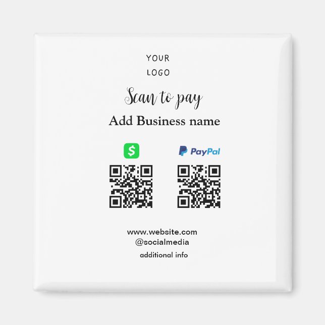Aimant Paypal Cashapp numérisation pour payer QR ajouter  (Devant)