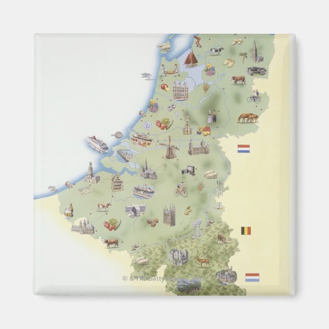 Aimant Pays-Bas, carte montrant les caractéristiques dist (Devant)