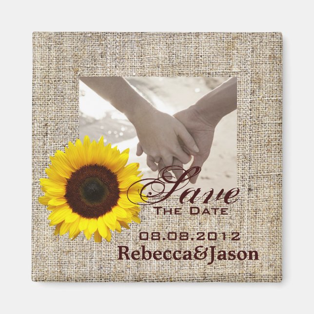 Aimant Pays Burlap Sunflower Mariage ENREGISTRER LA DATE (Devant)
